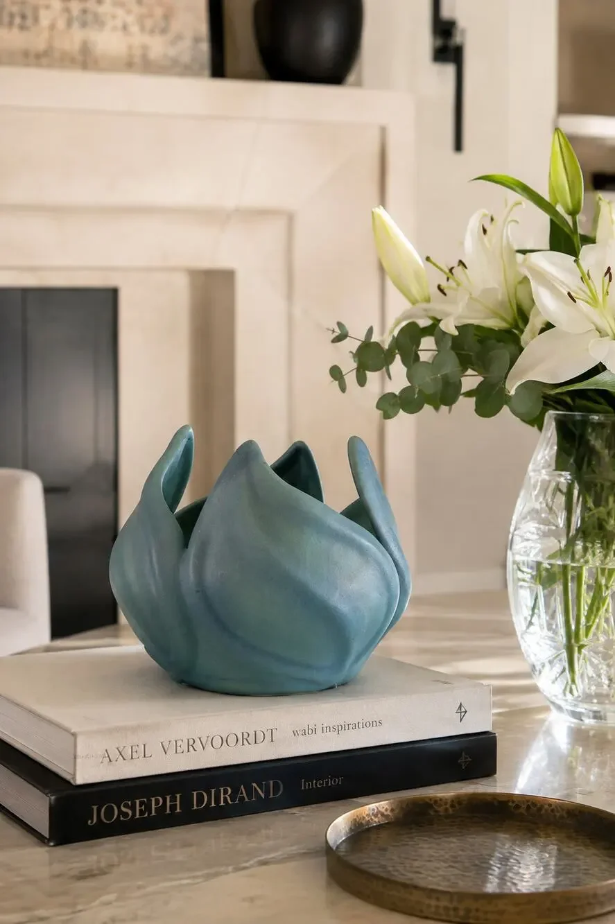 Van Briggle Ming Blue Lotus Leaf Vase Pottery Planter 1940 1950 1960 Swirl Flame